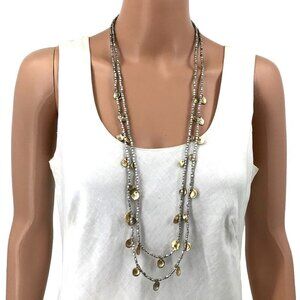 Chicos Necklace Double Strand Beaded Silver Gold Tones